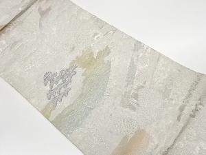 リサイクル　二重箔錦山並みに寺院・樹木模様織出し袋帯